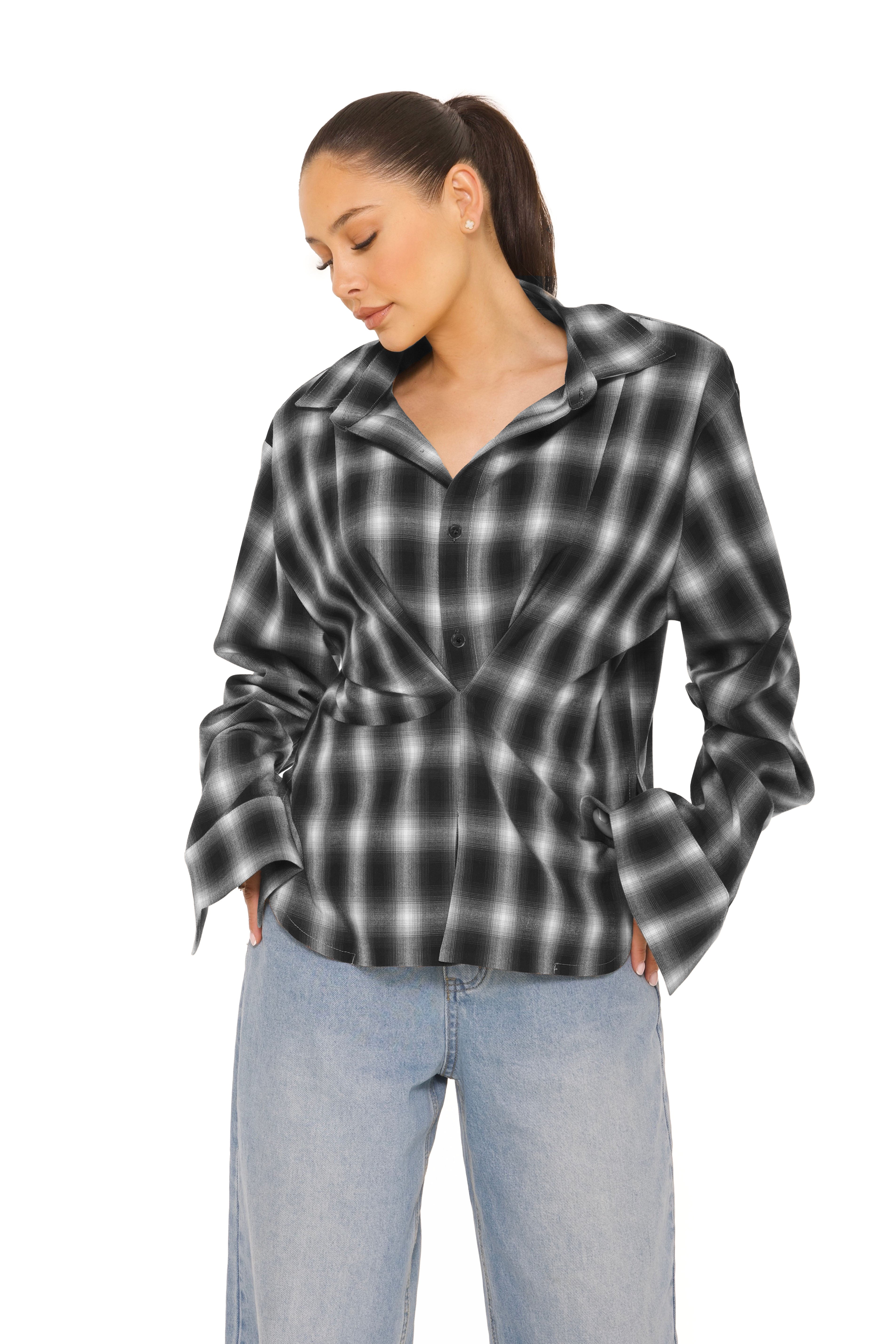 Oversized Checked Blouse Black