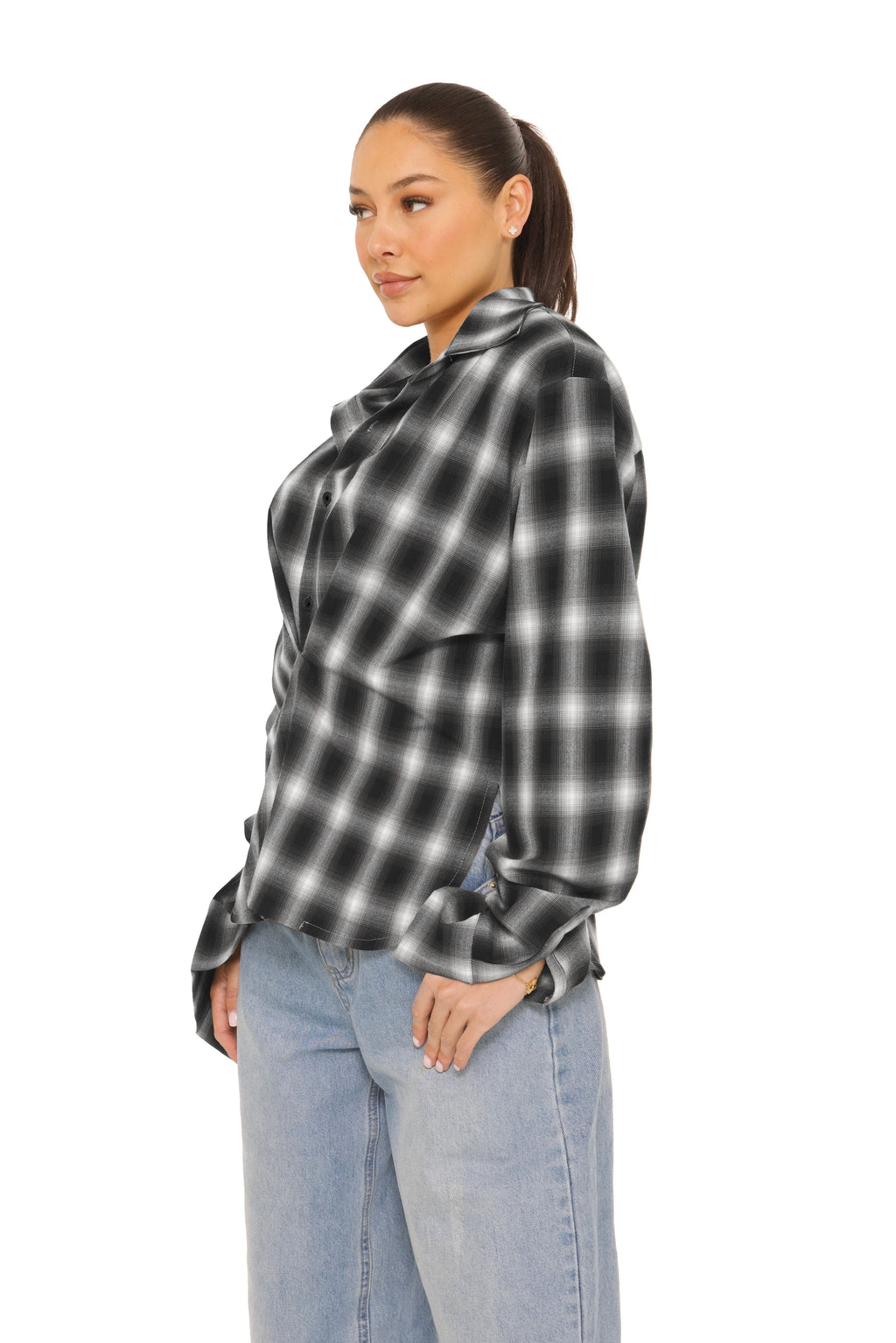 Oversized Checked Blouse Black